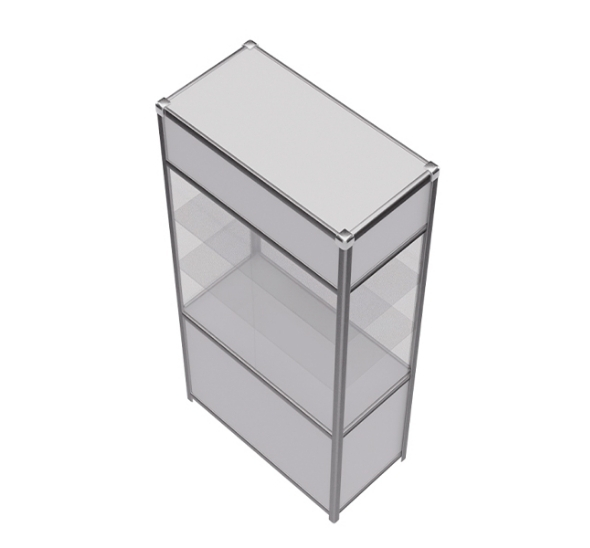Витрина высокая прямоугольная бело-серебристая