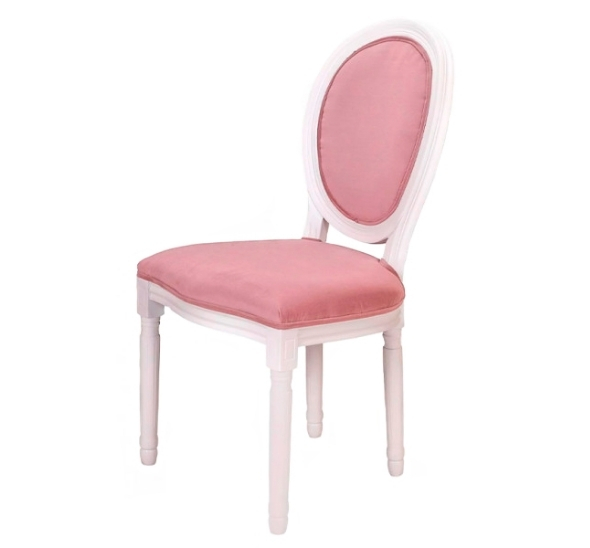 Стул Louis белого цвета с розовой бархатной обивкой