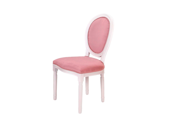Стул Louis белого цвета с розовой бархатной обивкой