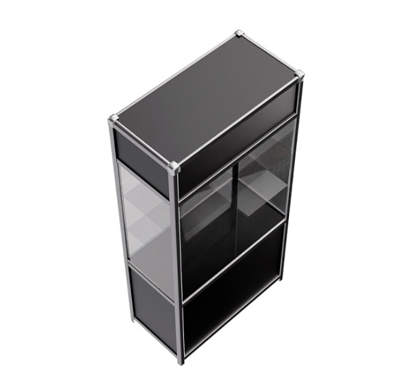 Витрина высокая прямоугольная черно-серебристая