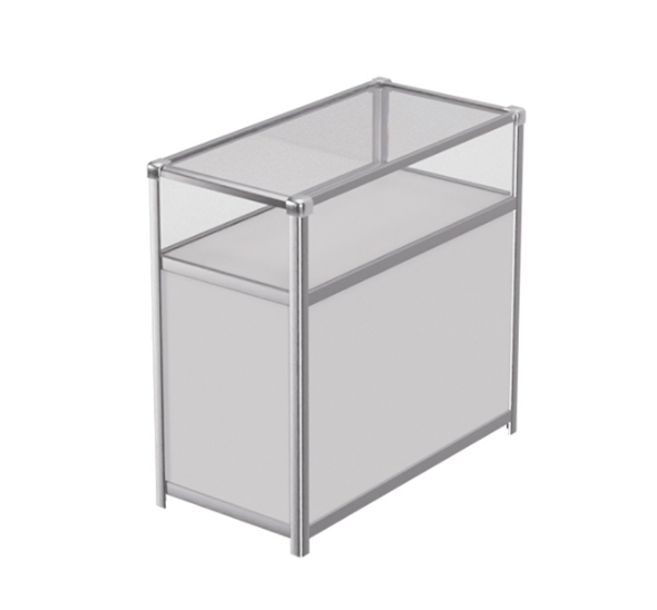 Витрина низкая прямоугольная бело-серебристая