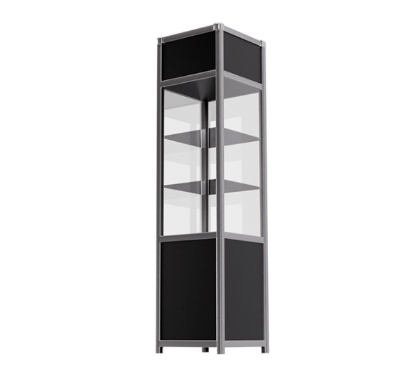 Витрина высокая черно-серебристая